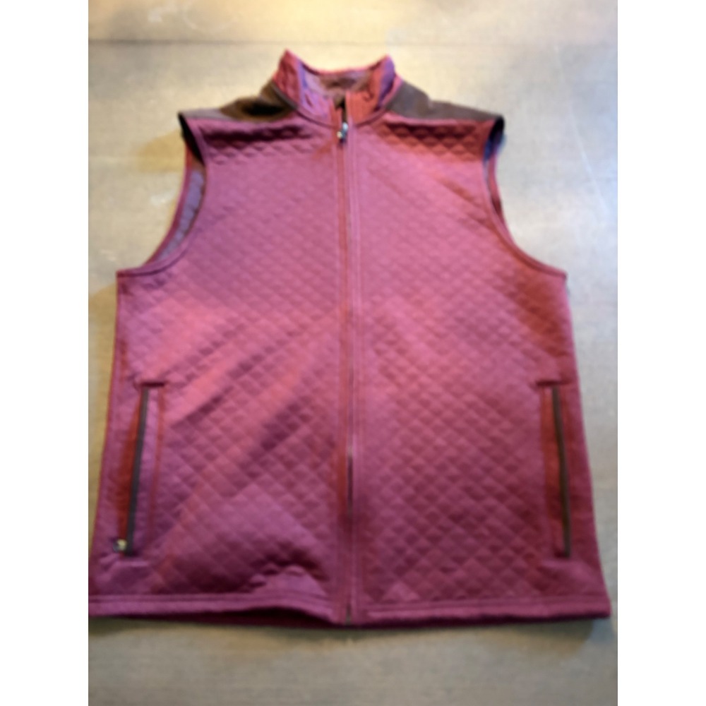 Cremieux Mens Quilted Full Zip Vest Burgundy Maroon Diamond Pattern Mock Neck 38